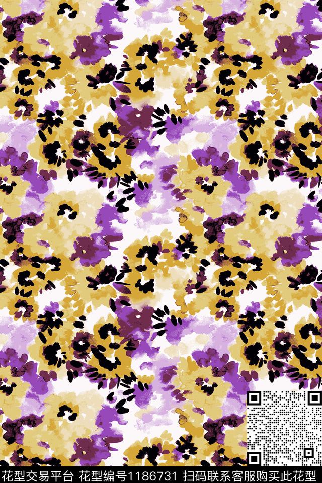 手绘花卉炫彩数码印花华亿平台下载（图片编号: 1186731） - 瓦栏（Walan）