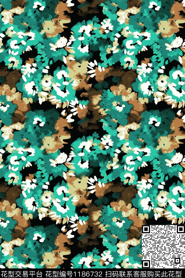 手绘花卉炫彩数码印花华亿平台下载（图片编号: 1186732） - 瓦栏（Walan）
