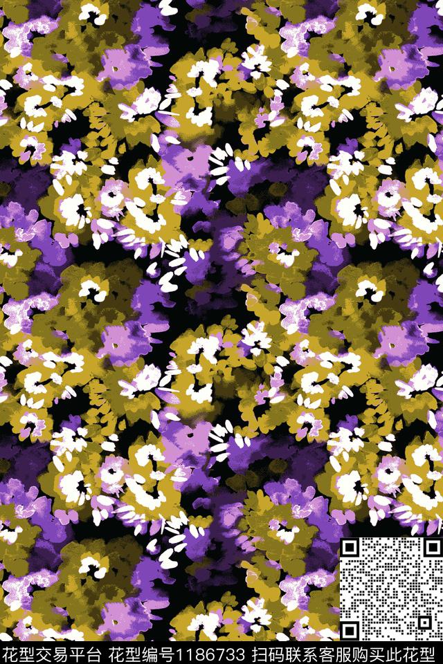 手绘花卉炫彩数码印花华亿平台下载（图片编号: 1186733） - 瓦栏（Walan）