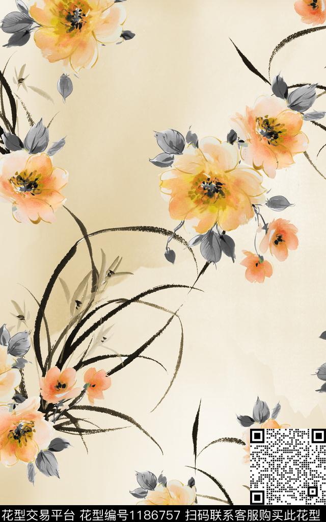 兰花小碎花素雅数码印花华亿平台下载（图片编号: 1186757） - 瓦栏（Walan）