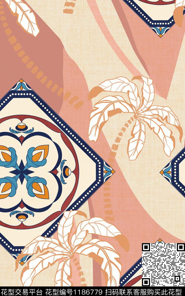 几何大牌风绿植树叶传统印花华亿平台下载（图片编号: 1186779） - 瓦栏（Walan）