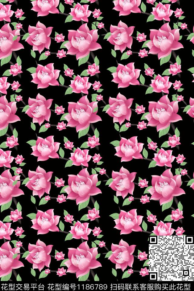 桃花手绘花卉数码印花华亿平台下载（图片编号: 1186789） - 瓦栏（Walan）