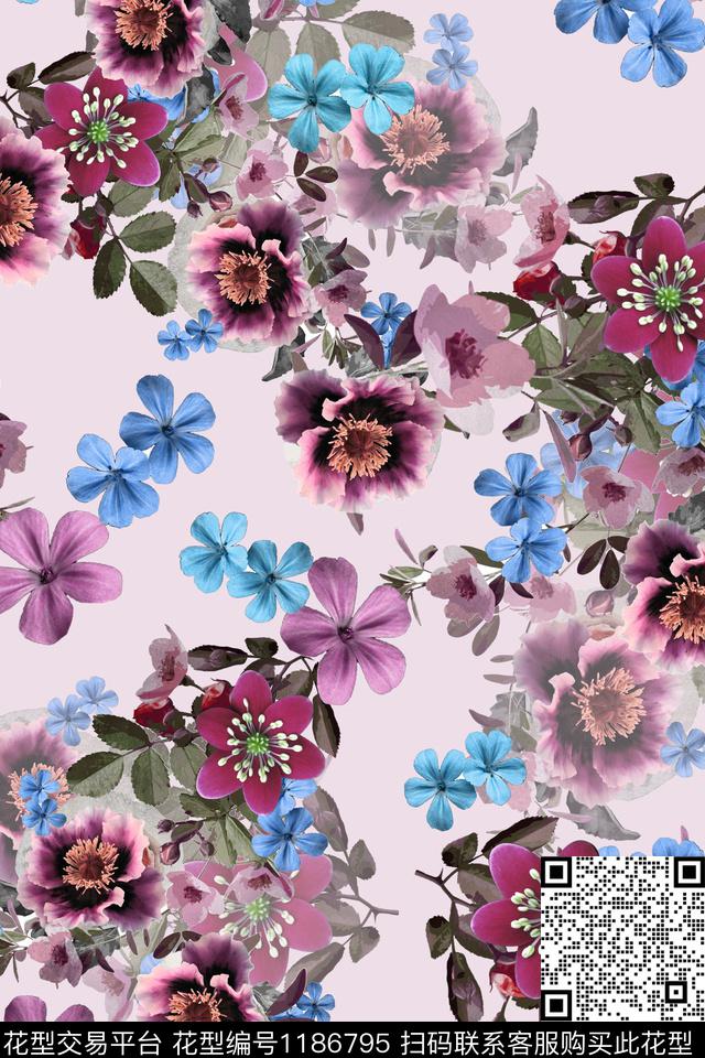 手绘花卉小碎花数码印花华亿平台下载（图片编号: 1186795） - 瓦栏（Walan）