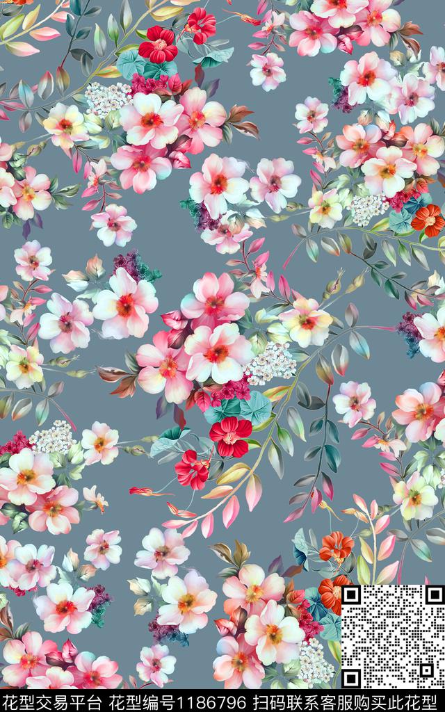 手绘花卉小碎花数码印花华亿平台下载（图片编号: 1186796） - 瓦栏（Walan）