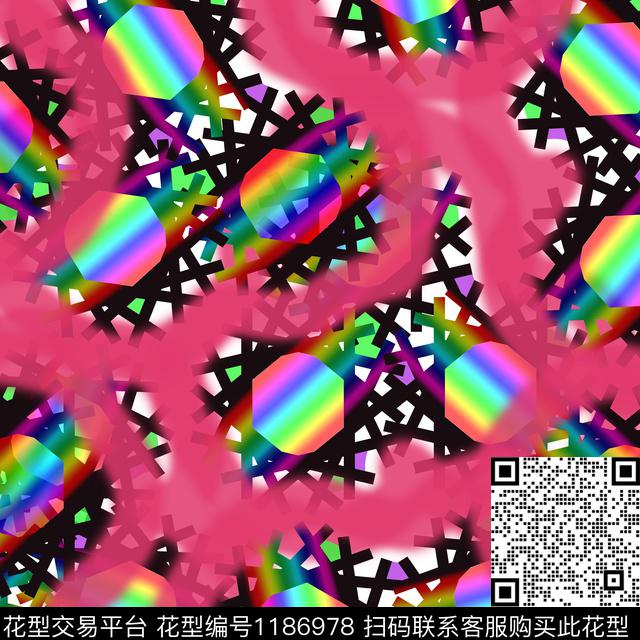 炫彩几何抽象数码印花华亿平台下载（图片编号: 1186978） - 瓦栏（Walan）