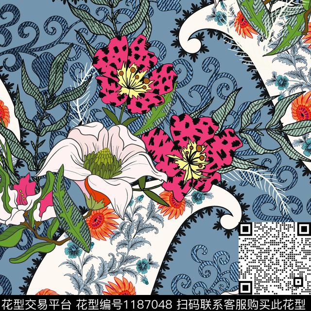 花卉佩斯利布纹数码印花华亿平台下载（图片编号: 1187048） - 瓦栏（Walan）