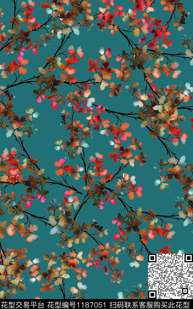手绘花卉小碎花数码印花华亿平台下载（图片编号: 1187051） - 瓦栏（Walan）