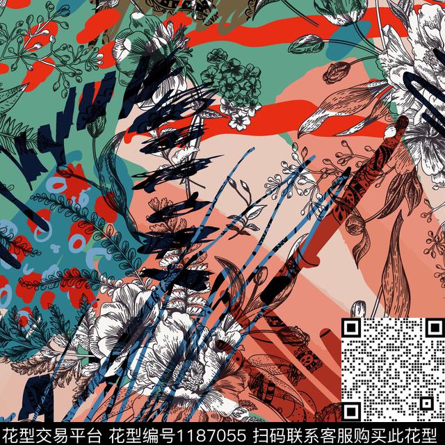 抽象破碎黑白华亿平台数码印花华亿平台下载（图片编号: 1187055） - 瓦栏（Walan）