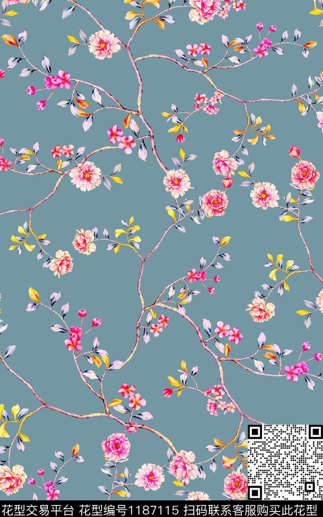 手绘花卉小碎花数码印花华亿平台下载（图片编号: 1187115） - 瓦栏（Walan）