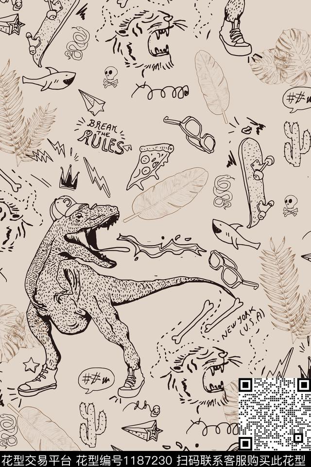 潮牌手绘大牌风传统印花华亿平台下载（图片编号: 1187230） - 瓦栏（Walan）