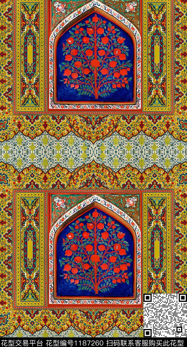 花卉民族风中东风格数码印花华亿平台下载（图片编号: 1187260） - 瓦栏（Walan）