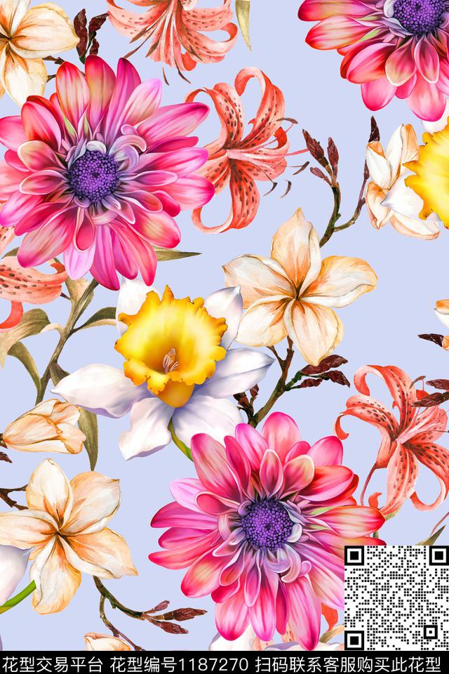 手绘花卉小碎花数码印花华亿平台下载（图片编号: 1187270） - 瓦栏（Walan）