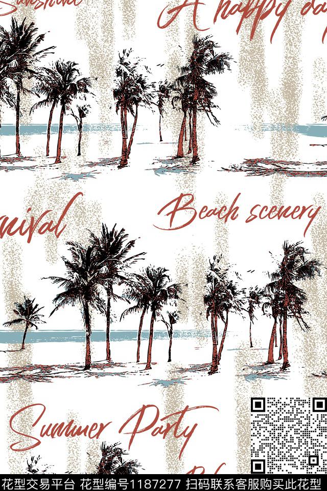 字母椰子树传统印花华亿平台下载（图片编号: 1187277） - 瓦栏（Walan）