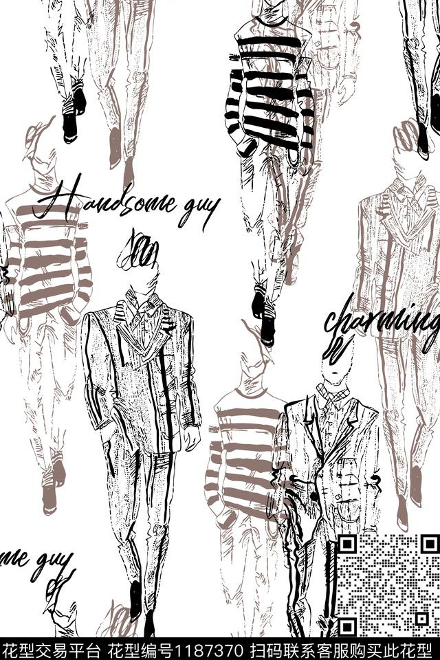 字母人物简约传统印花华亿平台下载（图片编号: 1187370） - 瓦栏（Walan）