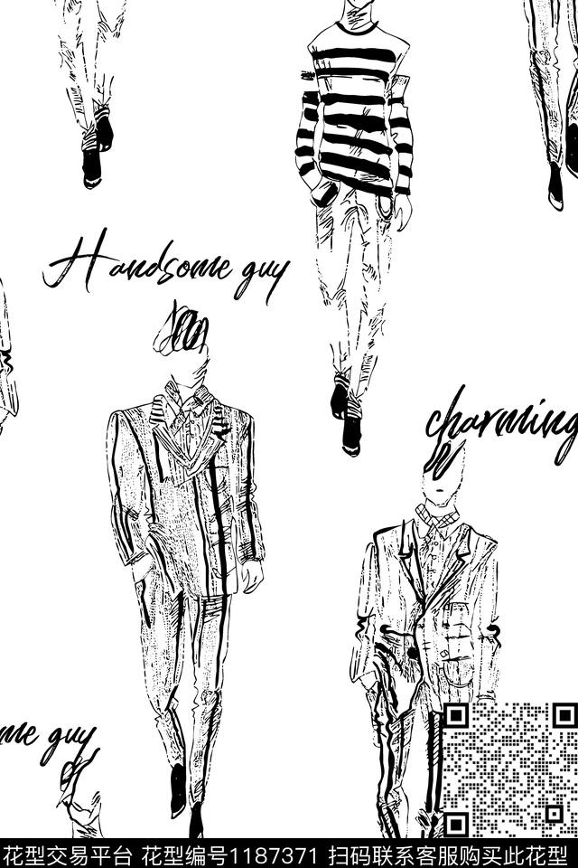 字母人物简约传统印花华亿平台下载（图片编号: 1187371） - 瓦栏（Walan）