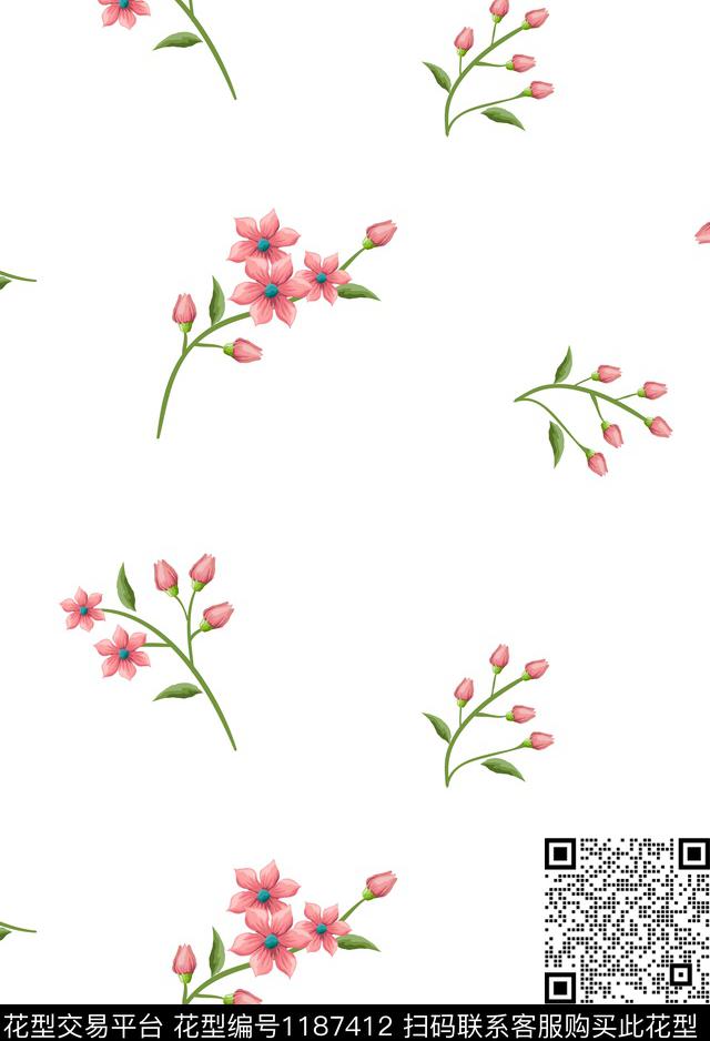 时尚春夏华亿平台清爽底花卉传统印花华亿平台下载（图片编号: 1187412） - 瓦栏（Walan）