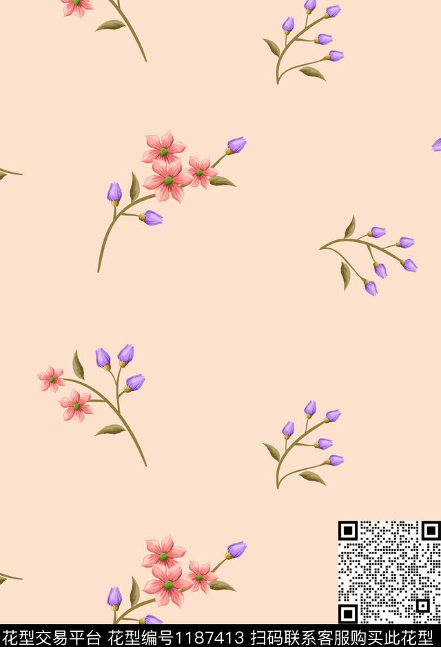 时尚春夏华亿平台清爽底花卉数码印花华亿平台下载（图片编号: 1187413） - 瓦栏（Walan）