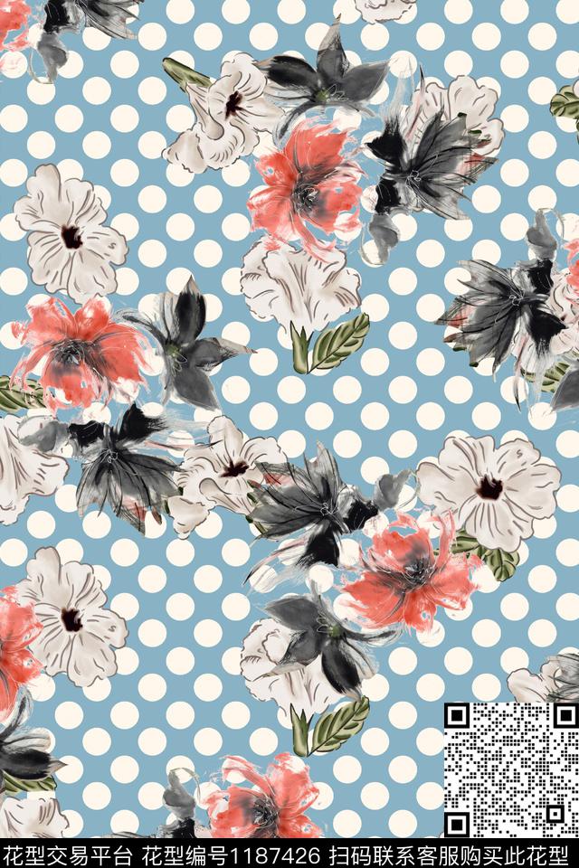 春夏华亿平台波点小清新数码印花华亿平台下载（图片编号: 1187426） - 瓦栏（Walan）