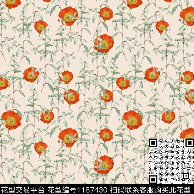 女装手绘花卉数码印花华亿平台下载（图片编号: 1187430） - 瓦栏（Walan）