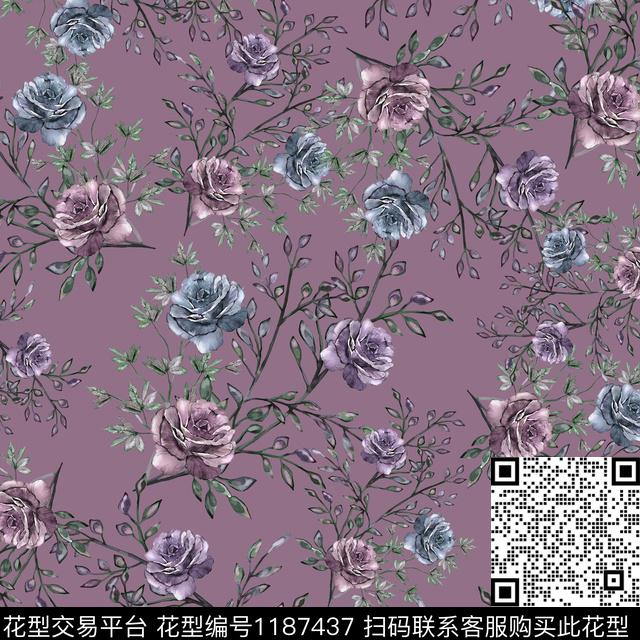 数码华亿平台手绘花卉数码印花华亿平台下载（图片编号: 1187437） - 瓦栏（Walan）