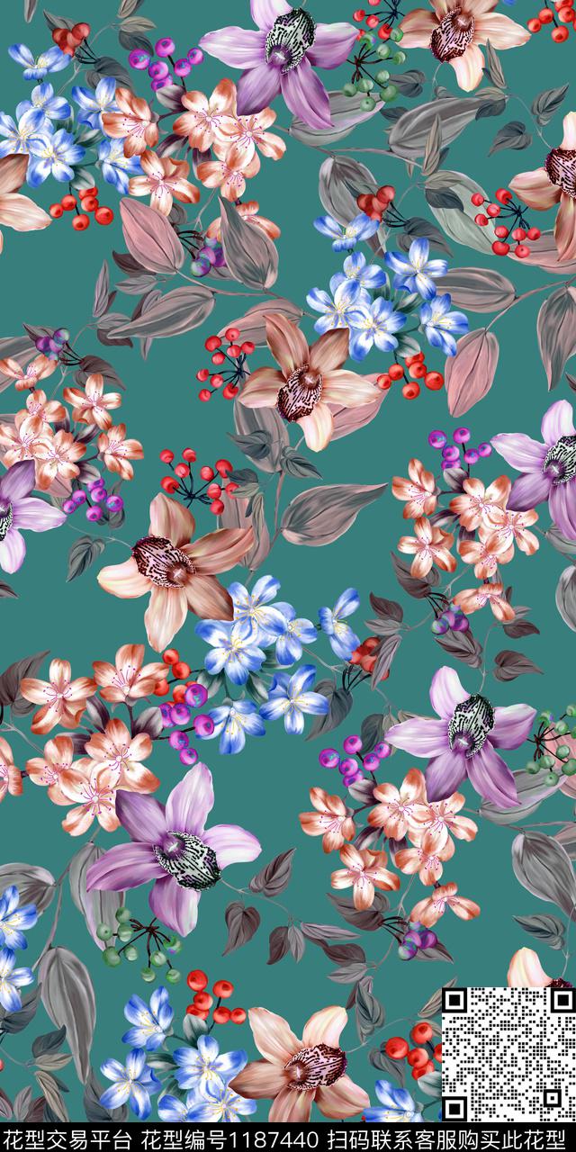 数码华亿平台手绘花卉数码印花华亿平台下载（图片编号: 1187440） - 瓦栏（Walan）