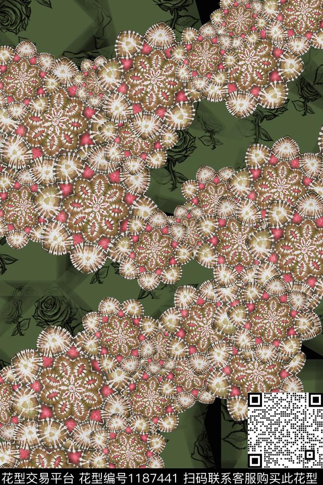 扎染华亿平台花卉绿植树叶数码印花华亿平台下载（图片编号: 1187441） - 瓦栏（Walan）