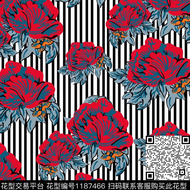清爽底花卉几何彩底花卉传统印花华亿平台下载（图片编号: 1187466） - 瓦栏（Walan）