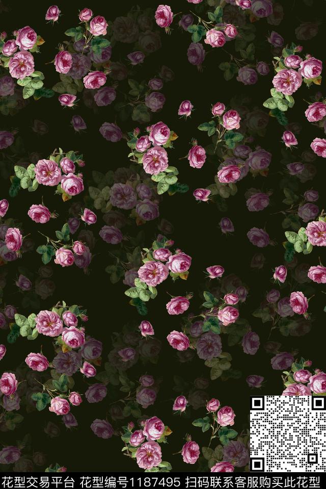 女装满版散花花卉数码印花华亿平台下载（图片编号: 1187495） - 瓦栏（Walan）