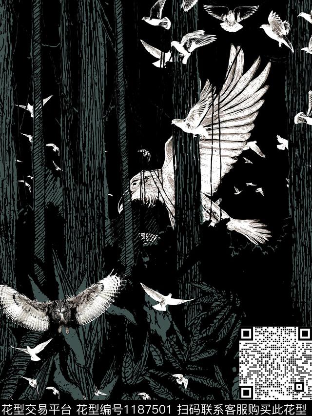 潮牌大牌风老鹰传统印花华亿平台下载（图片编号: 1187501） - 瓦栏（Walan）