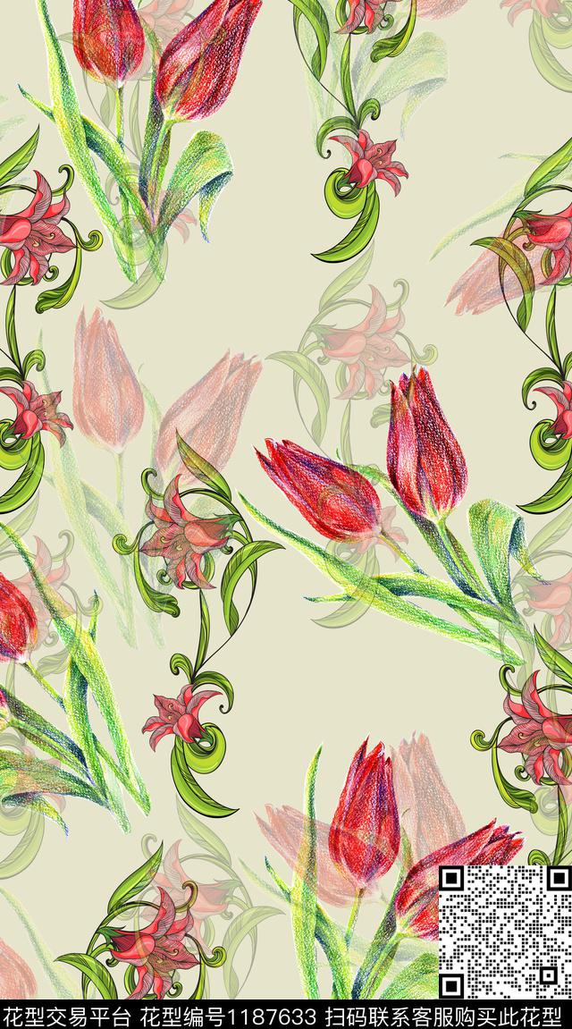 女装花卉满版散花数码印花华亿平台下载（图片编号: 1187633） - 瓦栏（Walan）