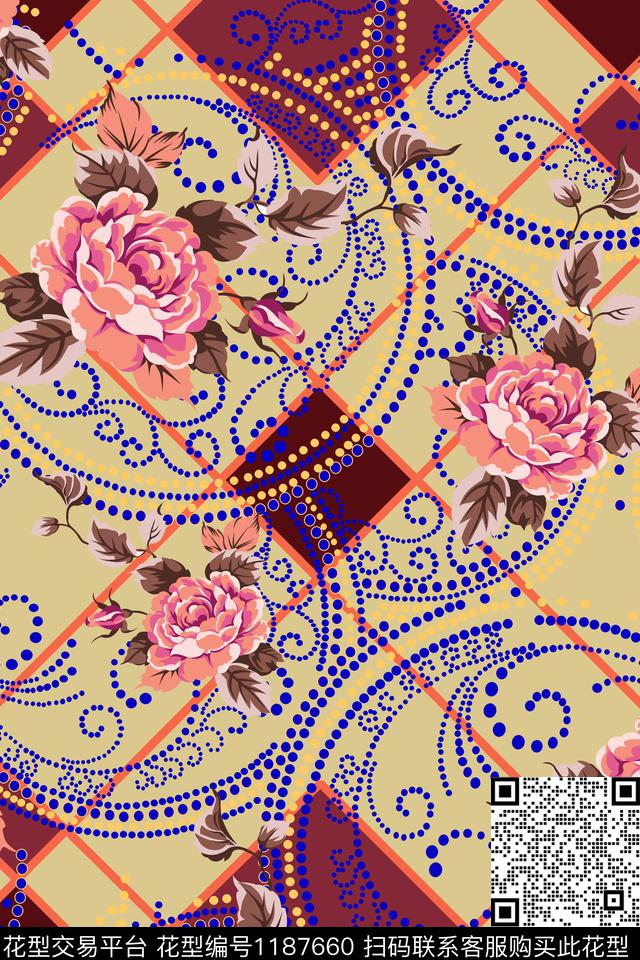 几何花卉印花传统印花华亿平台下载（图片编号: 1187660） - 瓦栏（Walan）