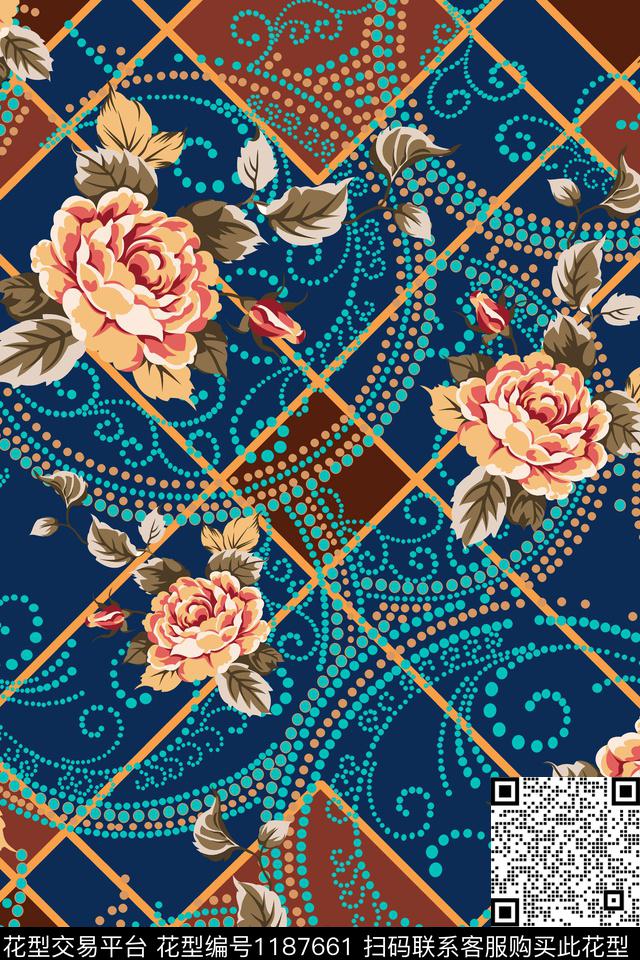 几何花卉印花传统印花华亿平台下载（图片编号: 1187661） - 瓦栏（Walan）