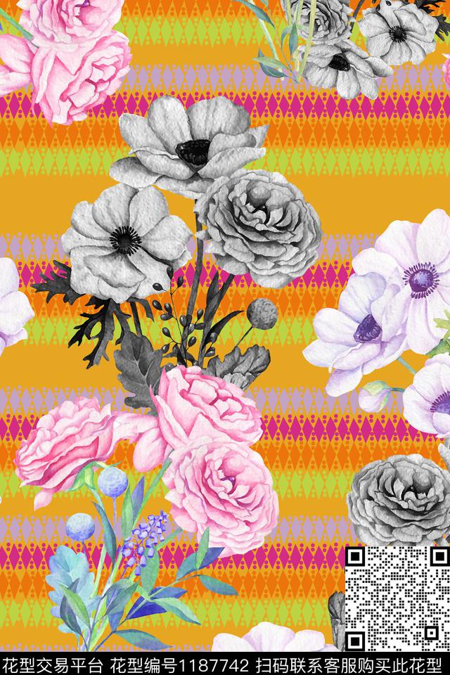 几何大牌风印花数码印花华亿平台下载（图片编号: 1187742） - 瓦栏（Walan）