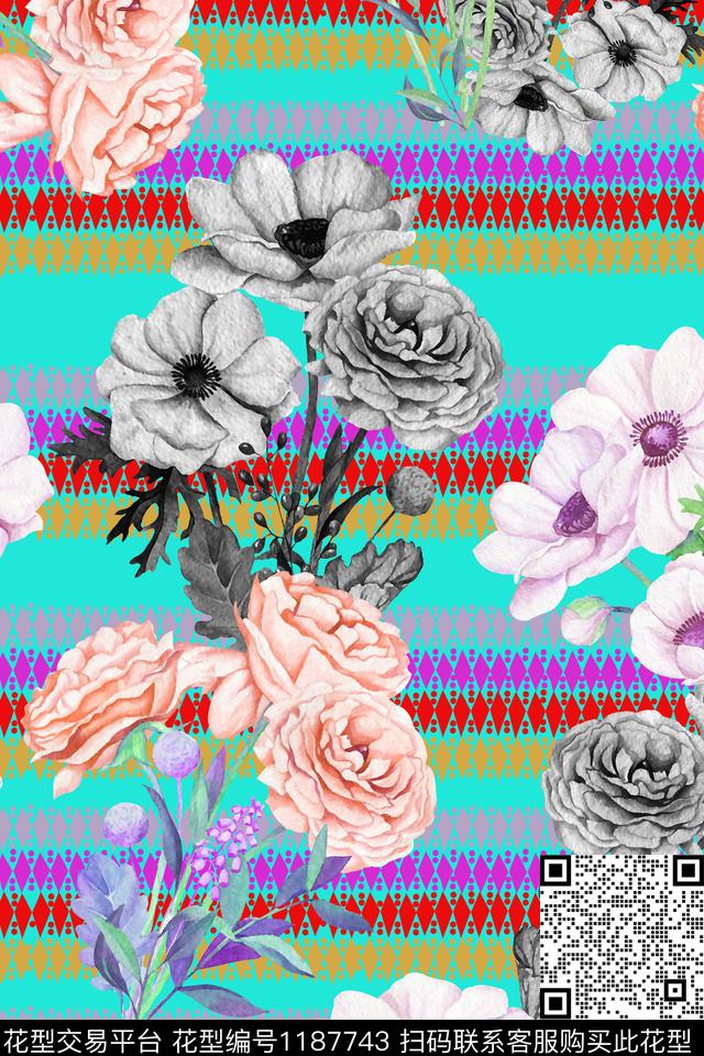 几何大牌风印花数码印花华亿平台下载（图片编号: 1187743） - 瓦栏（Walan）