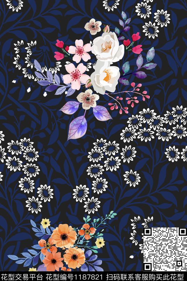 时尚春夏华亿平台蔷薇花数码印花华亿平台下载（图片编号: 1187821） - 瓦栏（Walan）