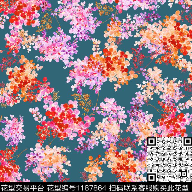 数码华亿平台手绘花卉数码印花华亿平台下载（图片编号: 1187864） - 瓦栏（Walan）