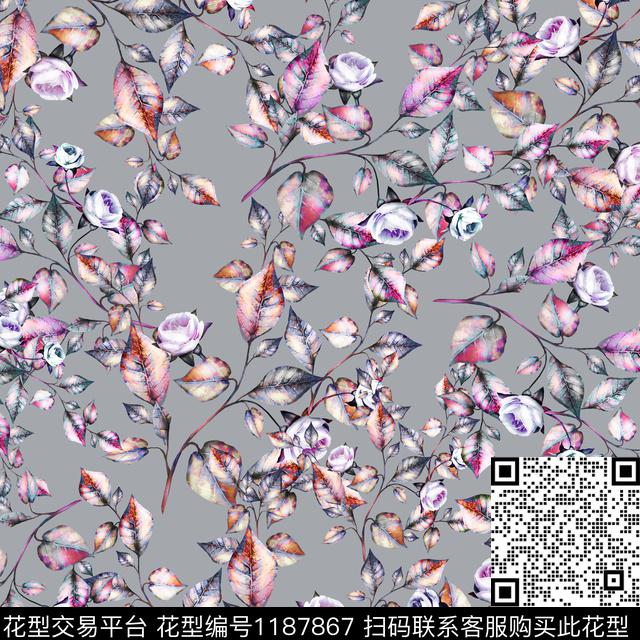 数码华亿平台手绘花卉数码印花华亿平台下载（图片编号: 1187867） - 瓦栏（Walan）