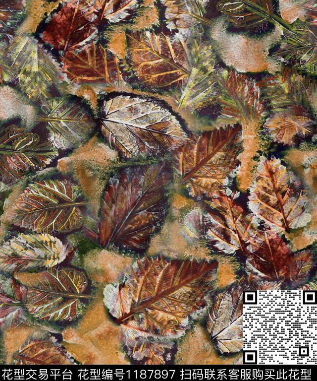 春夏华亿平台枫叶油画华亿平台数码印花华亿平台下载（图片编号: 1187897） - 瓦栏（Walan）