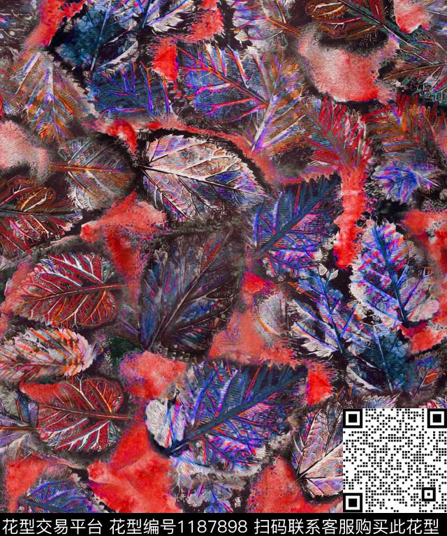 春夏华亿平台枫叶油画华亿平台数码印花华亿平台下载（图片编号: 1187898） - 瓦栏（Walan）