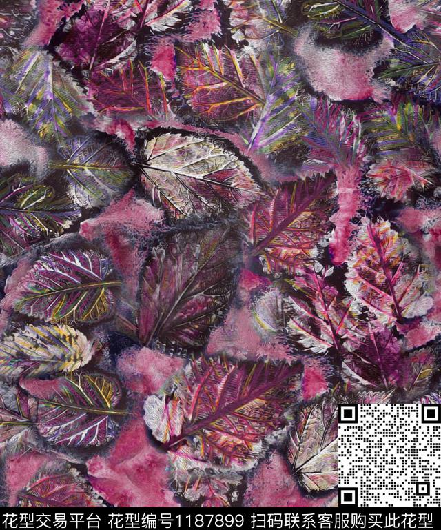 春夏华亿平台枫叶油画华亿平台数码印花华亿平台下载（图片编号: 1187899） - 瓦栏（Walan）