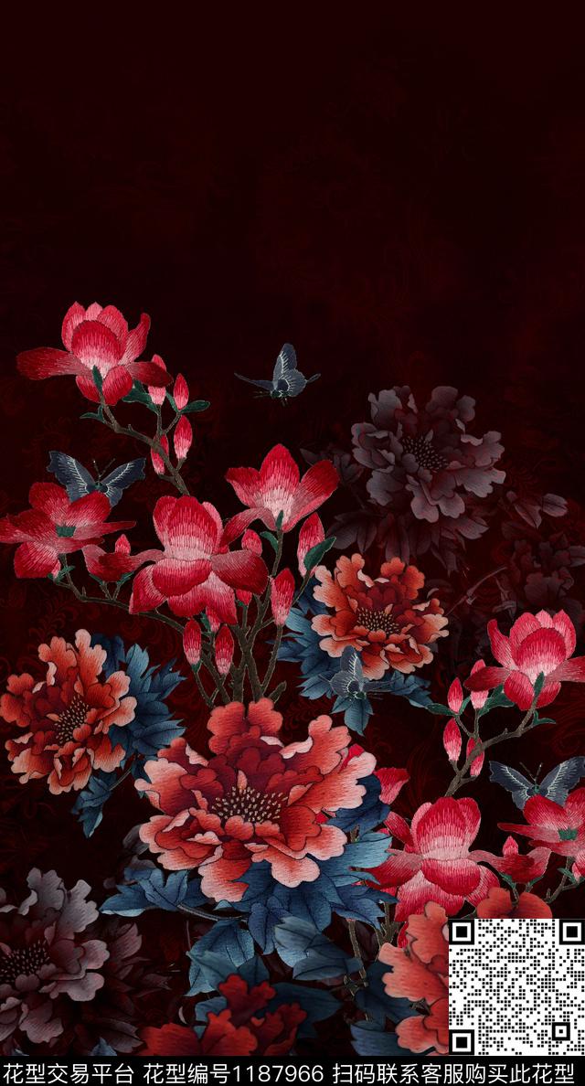 绣花华亿平台大牌风中国风定位花数码印花华亿平台下载（图片编号: 1187966） - 瓦栏（Walan）