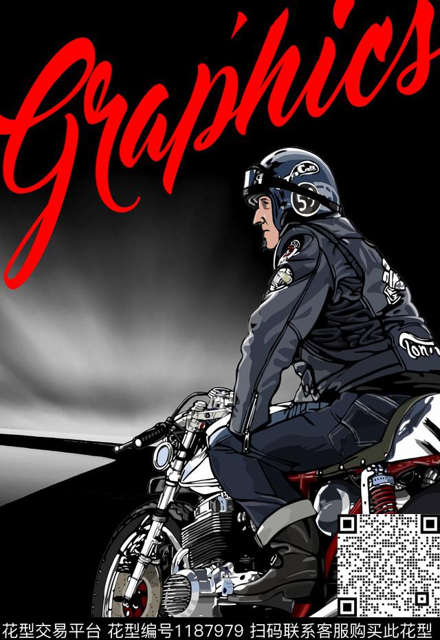 摩托车定位男装印花休闲人物插画数码印花华亿平台下载（图片编号: 1187979） - 瓦栏（Walan）