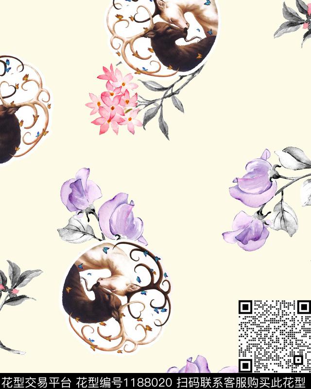 数码华亿平台清爽底花卉花卉数码印花华亿平台下载（图片编号: 1188020） - 瓦栏（Walan）