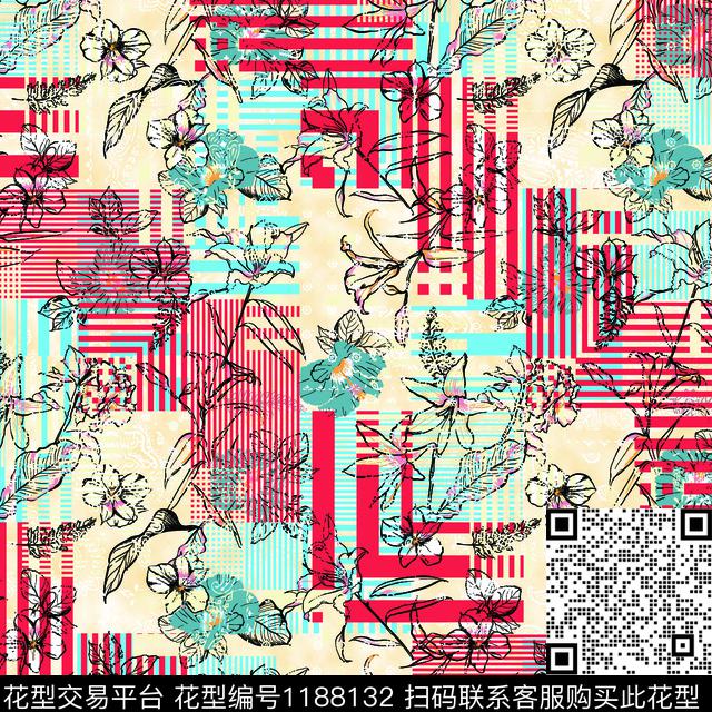 女装抽象抽象花卉数码印花华亿平台下载（图片编号: 1188132） - 瓦栏（Walan）