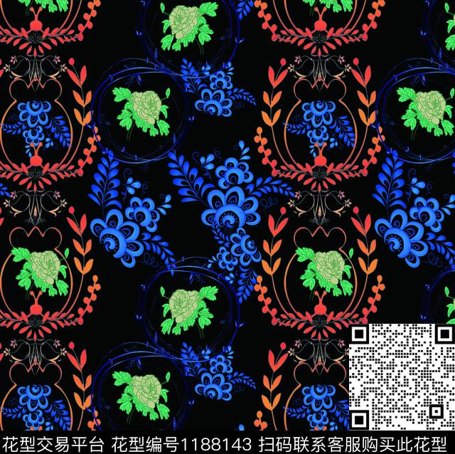 花卉民族花卉莫妮卡-大牌华亿平台数码印花华亿平台下载（图片编号: 1188143） - 瓦栏（Walan）