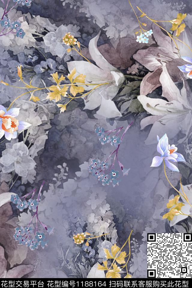 烂花华亿平台百合花卉数码印花华亿平台下载（图片编号: 1188164） - 瓦栏（Walan）