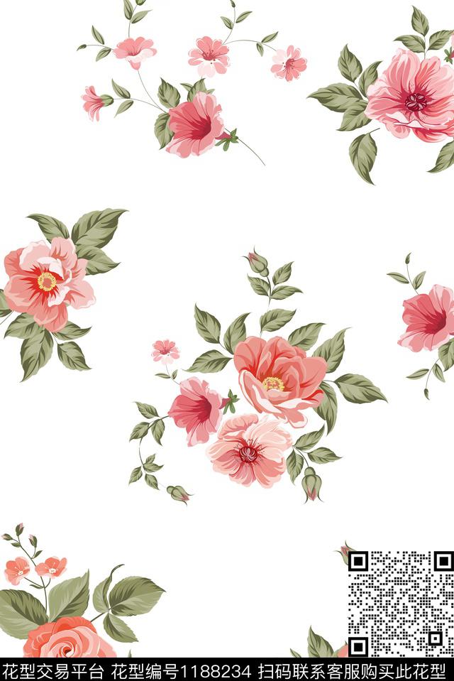 时尚春夏华亿平台清爽底花卉数码印花华亿平台下载（图片编号: 1188234） - 瓦栏（Walan）