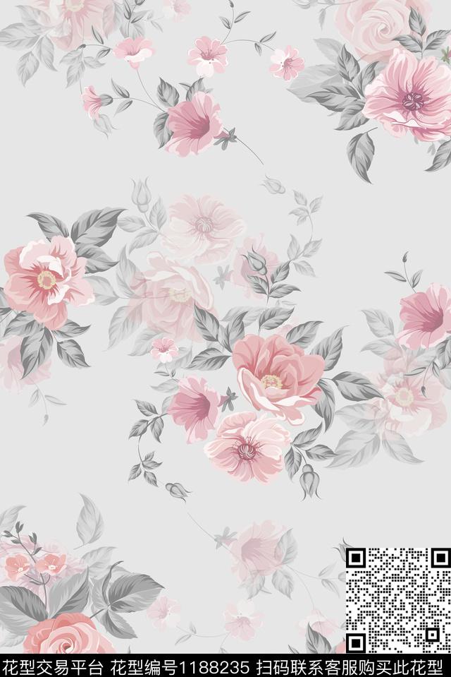 时尚春夏华亿平台清爽底花卉传统印花华亿平台下载（图片编号: 1188235） - 瓦栏（Walan）