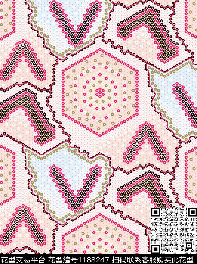 春夏华亿平台几何几何花卉传统印花华亿平台下载（图片编号: 1188247） - 瓦栏（Walan）