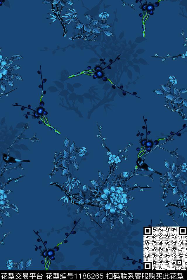 旗袍花鸟中老年数码印花华亿平台下载（图片编号: 1188265） - 瓦栏（Walan）